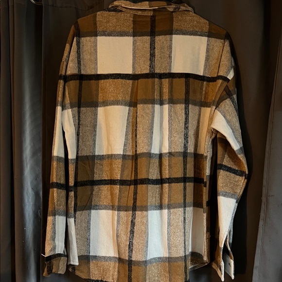 Stylish Plaid Button Down Shirt - Brown and White - Picture 4 of 4